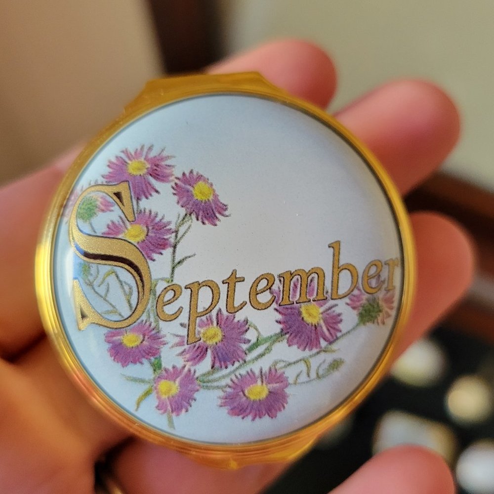 Halcyon Days Trinket Box September Collectible Enamel Pill Box